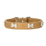 Pink Leather Dog Collar with Bone Studs - Vignette | DoggyElite