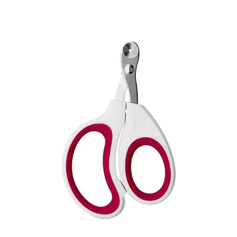 Pair of white and red safety scissors with rounded tips.