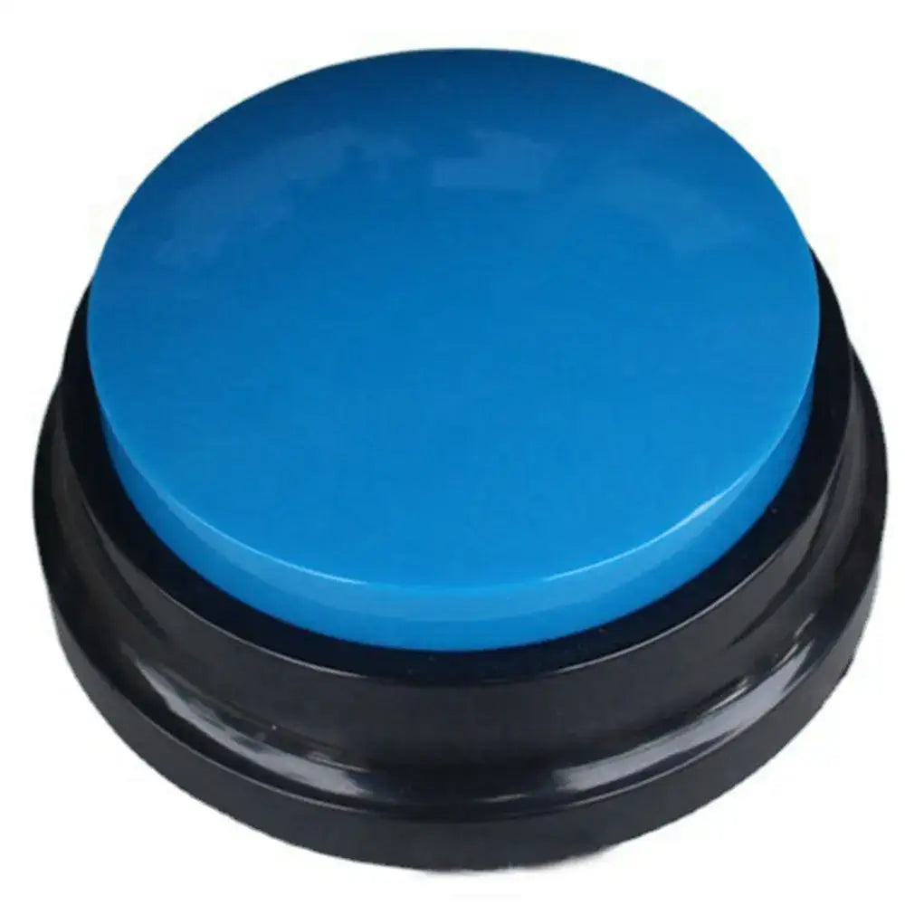 Blue circular button with a black base.