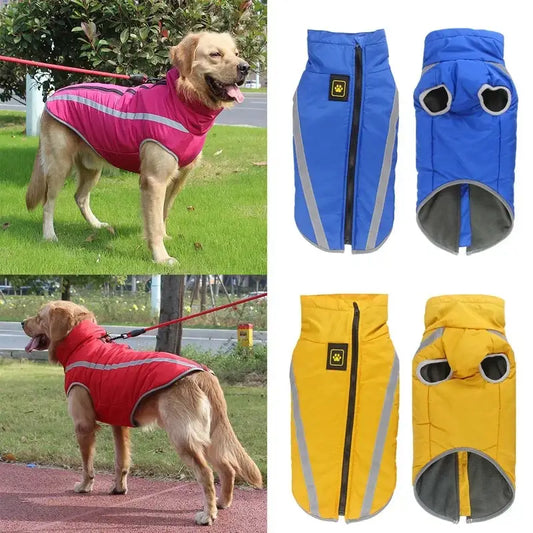 Dog coat or jacket designed for warmth and protection in various colors.