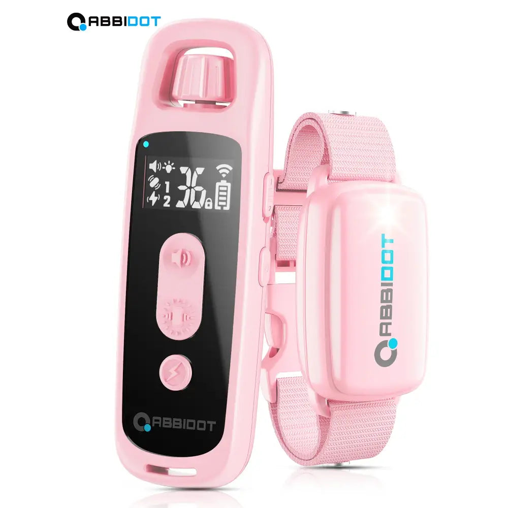 Pink fitness tracker or smartwatch with a digital display and adjustable wristband.