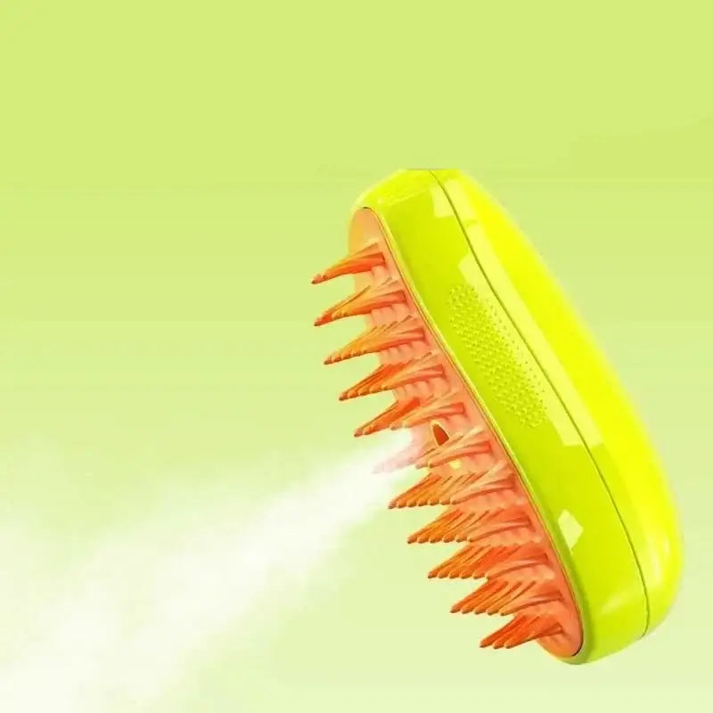 Bright yellow hairbrush with orange bristles.