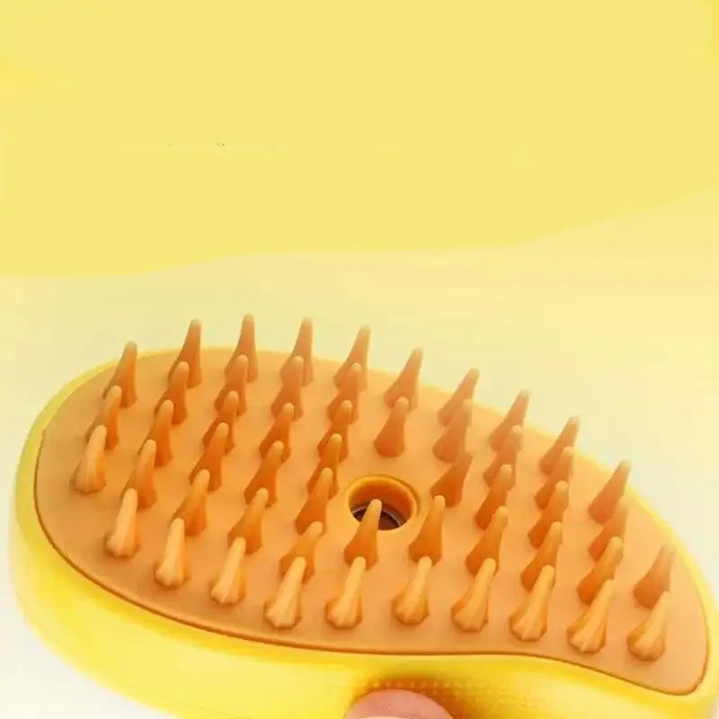 Curved plastic brush or massager with multiple short spikes or nubs.