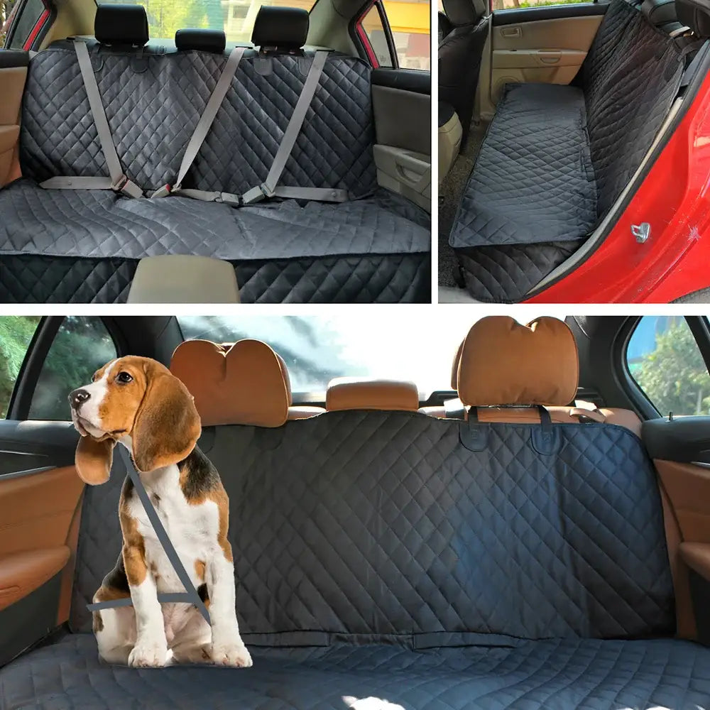 Quilted car seat cover designed to protect vehicle interiors, especially when transporting pets.