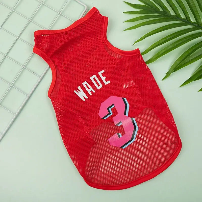 Red sports jersey with ’WADE 3’’ printed on it.