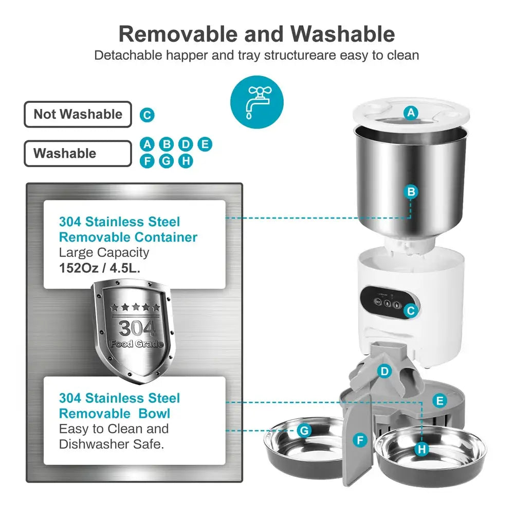 Automatic pet water dispenser with removable and washable components.