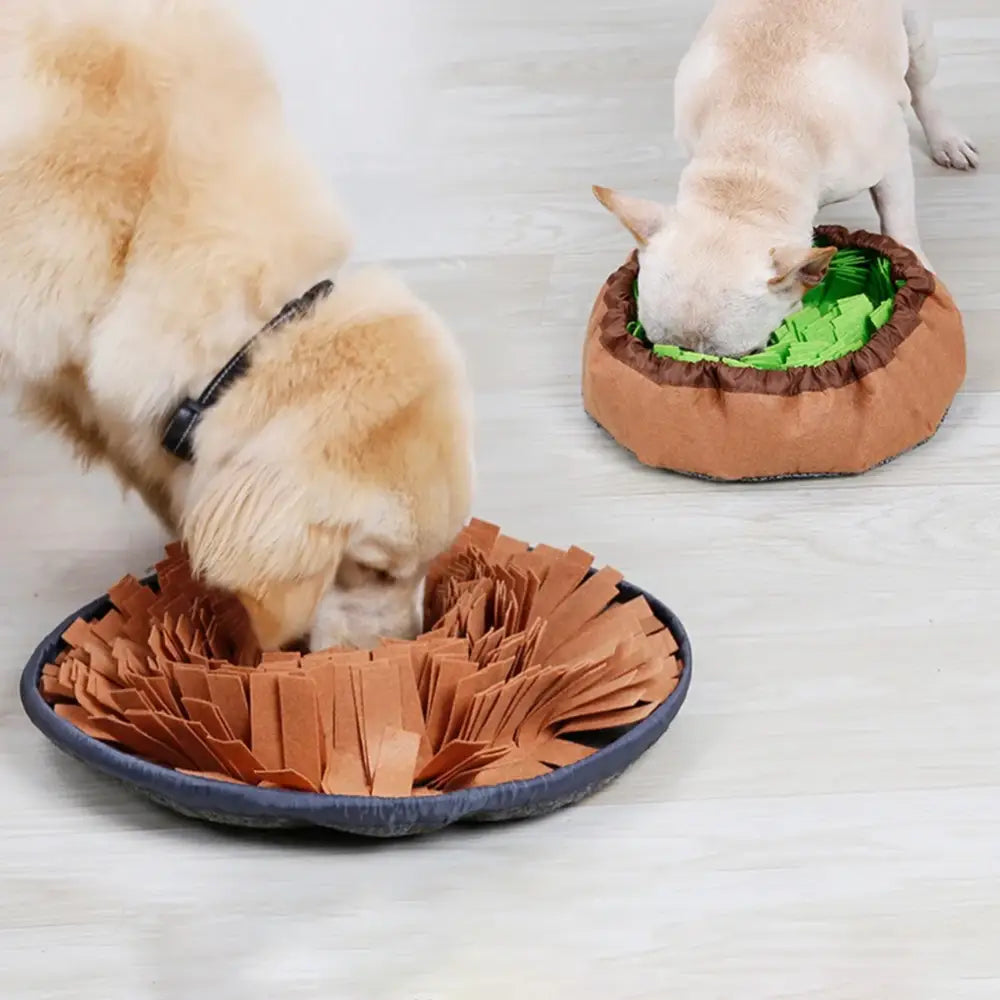 Snuffle mats for dogs filled with treats or food.