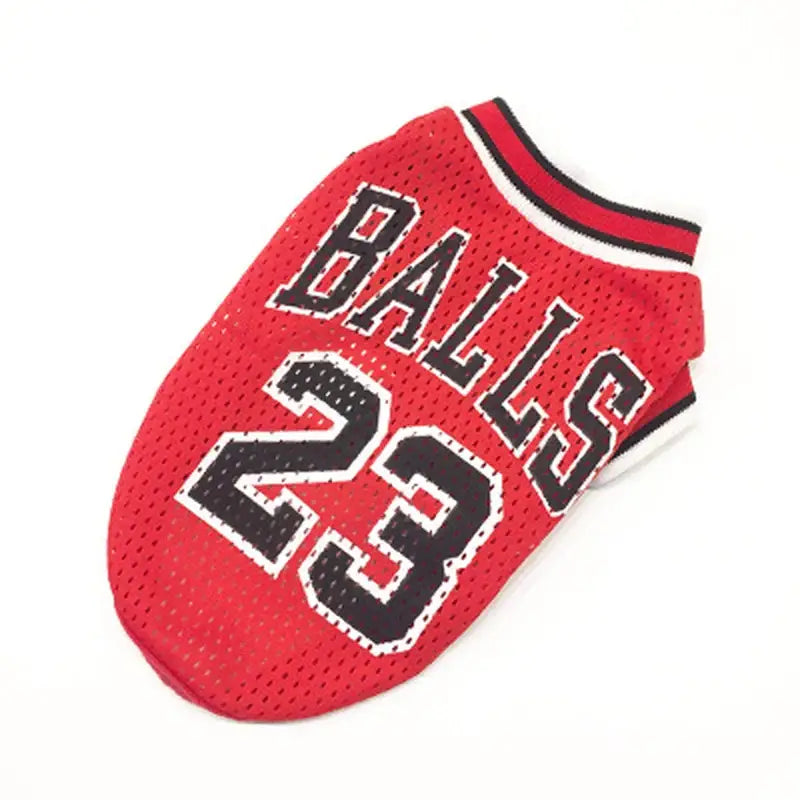 Red Chicago Bulls basketball jersey with the number 23.