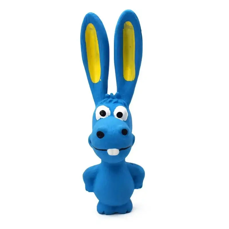 Blue cartoon rabbit toy with long ears and prominent front teeth.