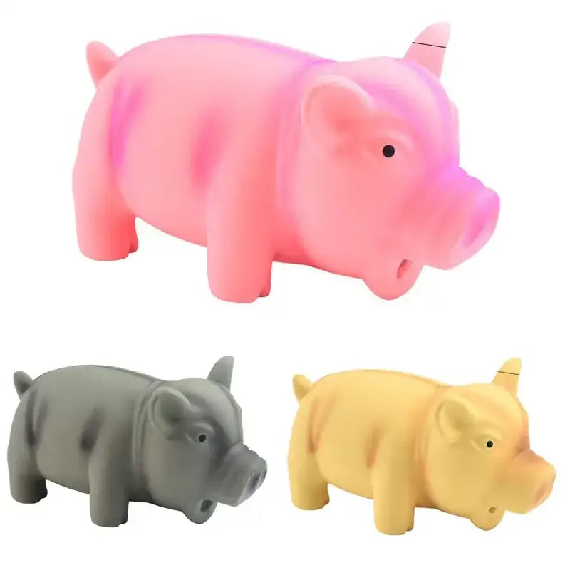 Pink plastic toy pig with a simple, cartoonish design.