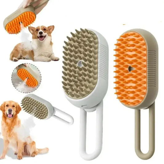 Dog grooming brush with dual-sided bristles for cleaning and detangling pet fur.