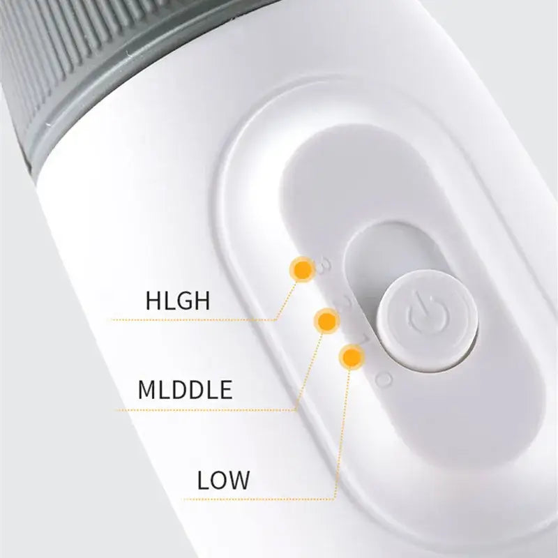 Electric toothbrush handle with three intensity settings and a power button.