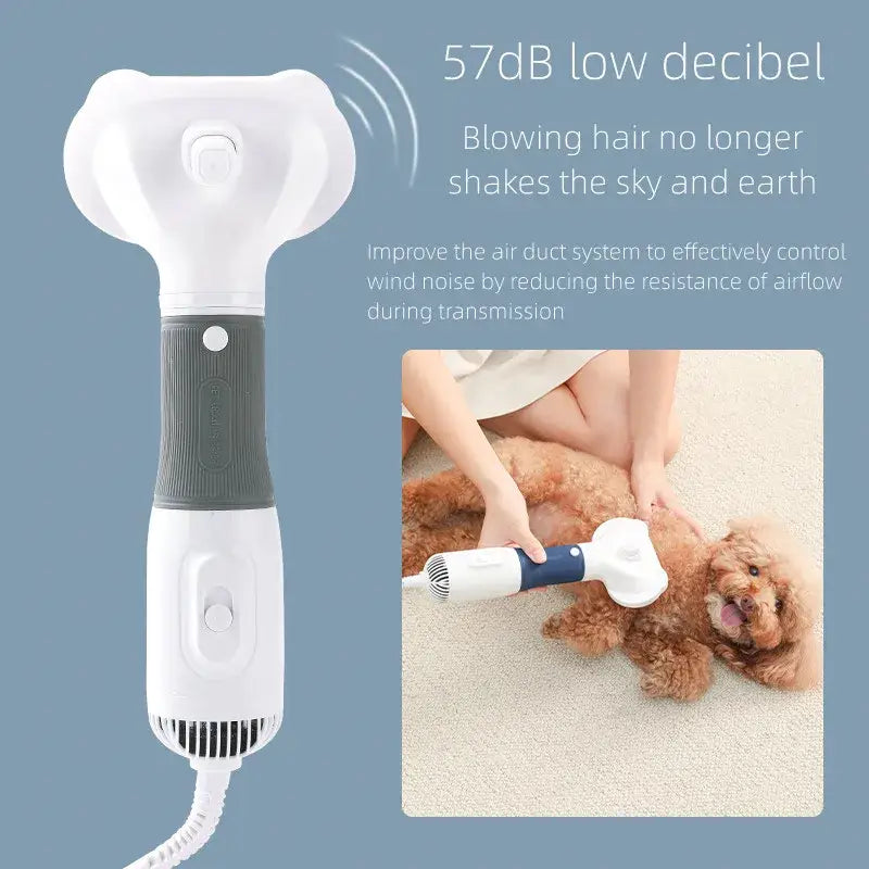 Pet hair dryer with a low decibel rating of 57dB.