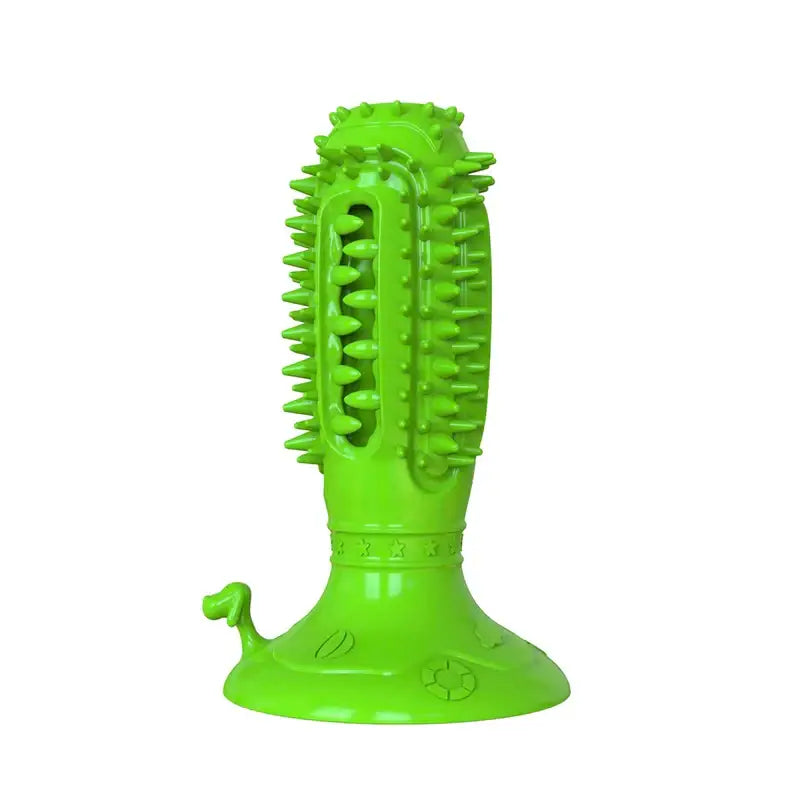 Bright green textured dog chew toy with a suction cup base.