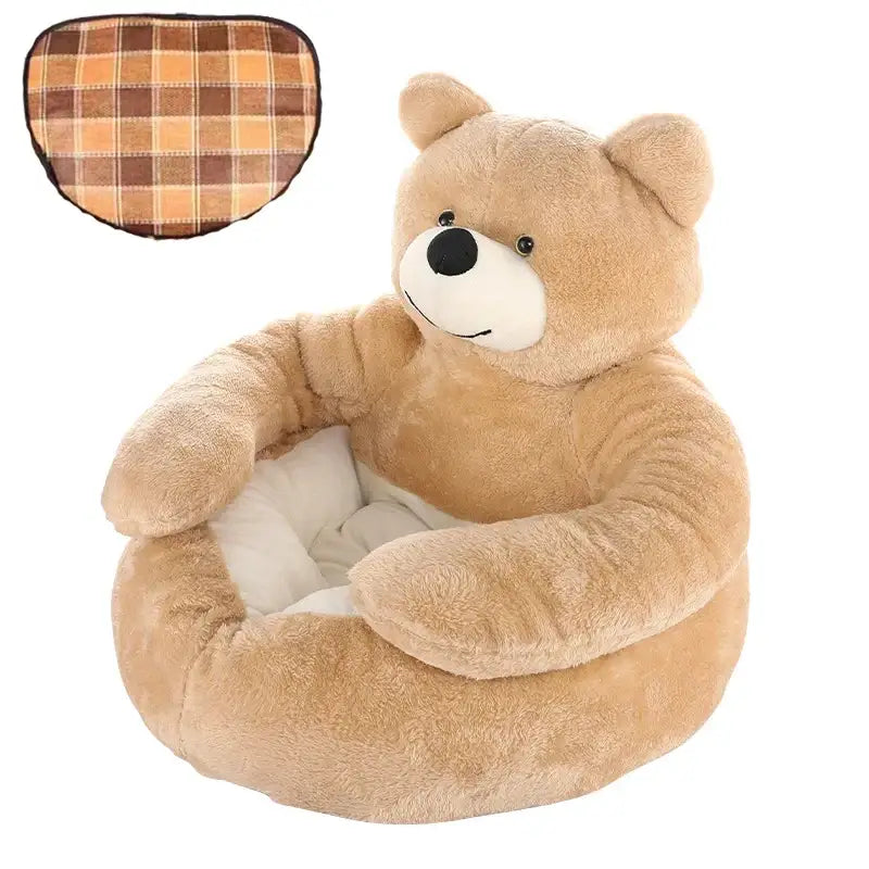 Plush teddy bear-shaped chair with a soft, cushioned seat.