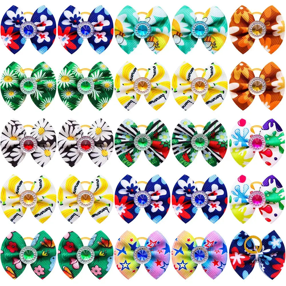 Collection of colorful hair bows with various patterns and decorative elements.