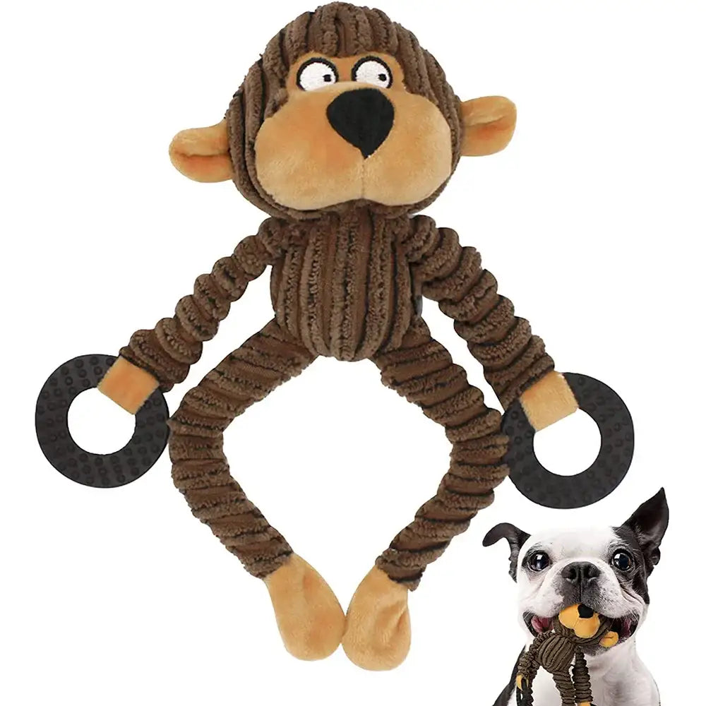 Plush monkey toy with long corded limbs and circular grips at the ends.