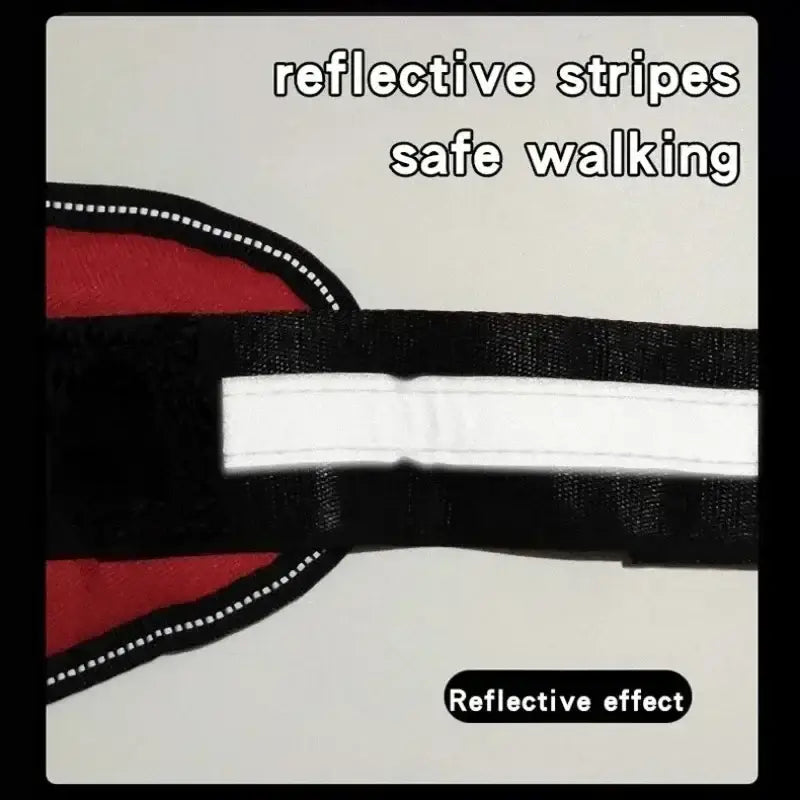 Reflective safety strap or band with red accents and zipper-like edges.