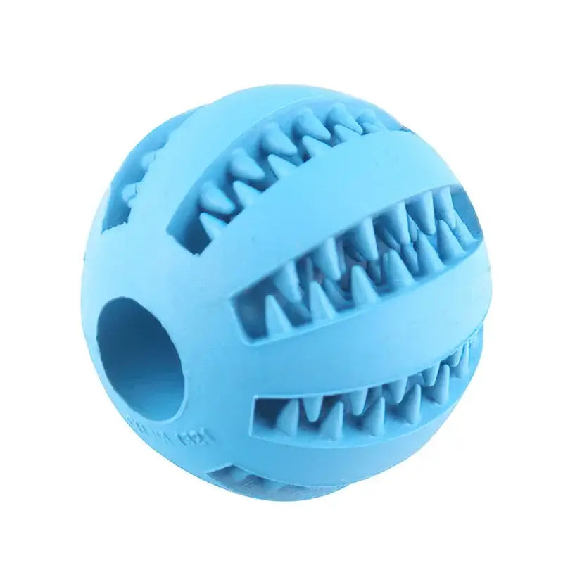 Light blue rubber ball with zigzag grooves and a hollow center.