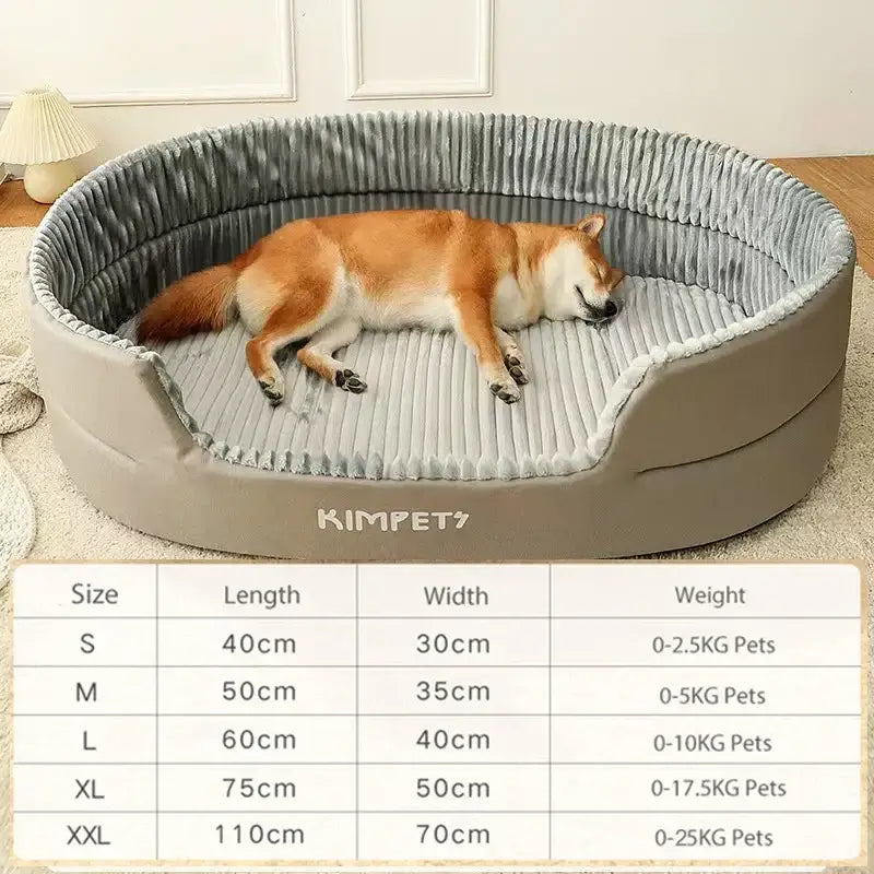 Oval-shaped pet bed with a sleeping Shiba Inu dog inside.