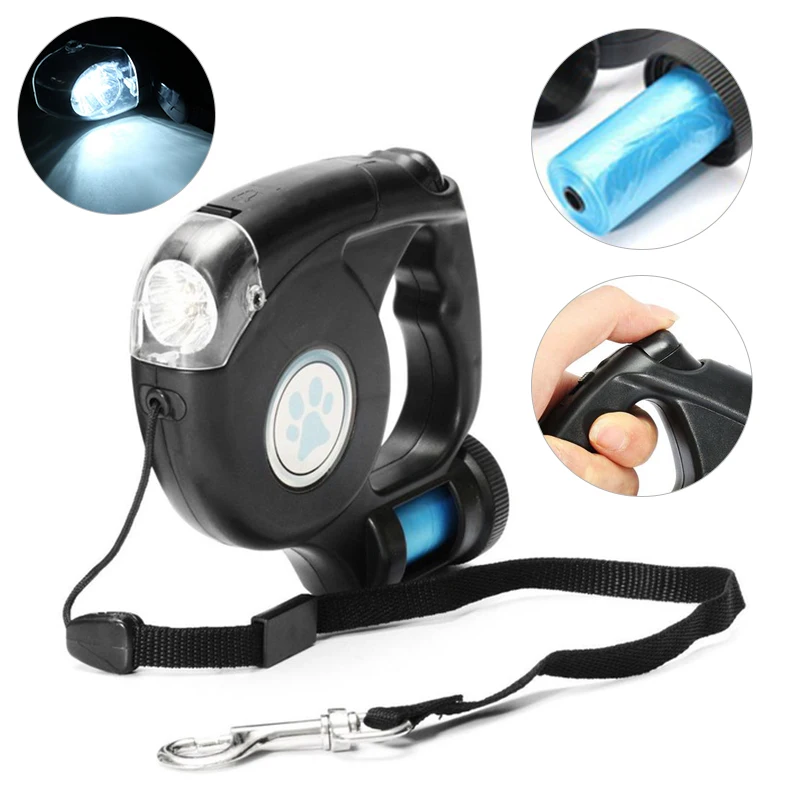 LED Dog Leash With Garbage Bag Automatic Pet Leash for Dogs Night Travel Safety LED Dog Leash With Garbage Bag Automatic Pet Leash for Dogs Night Travel Safety
