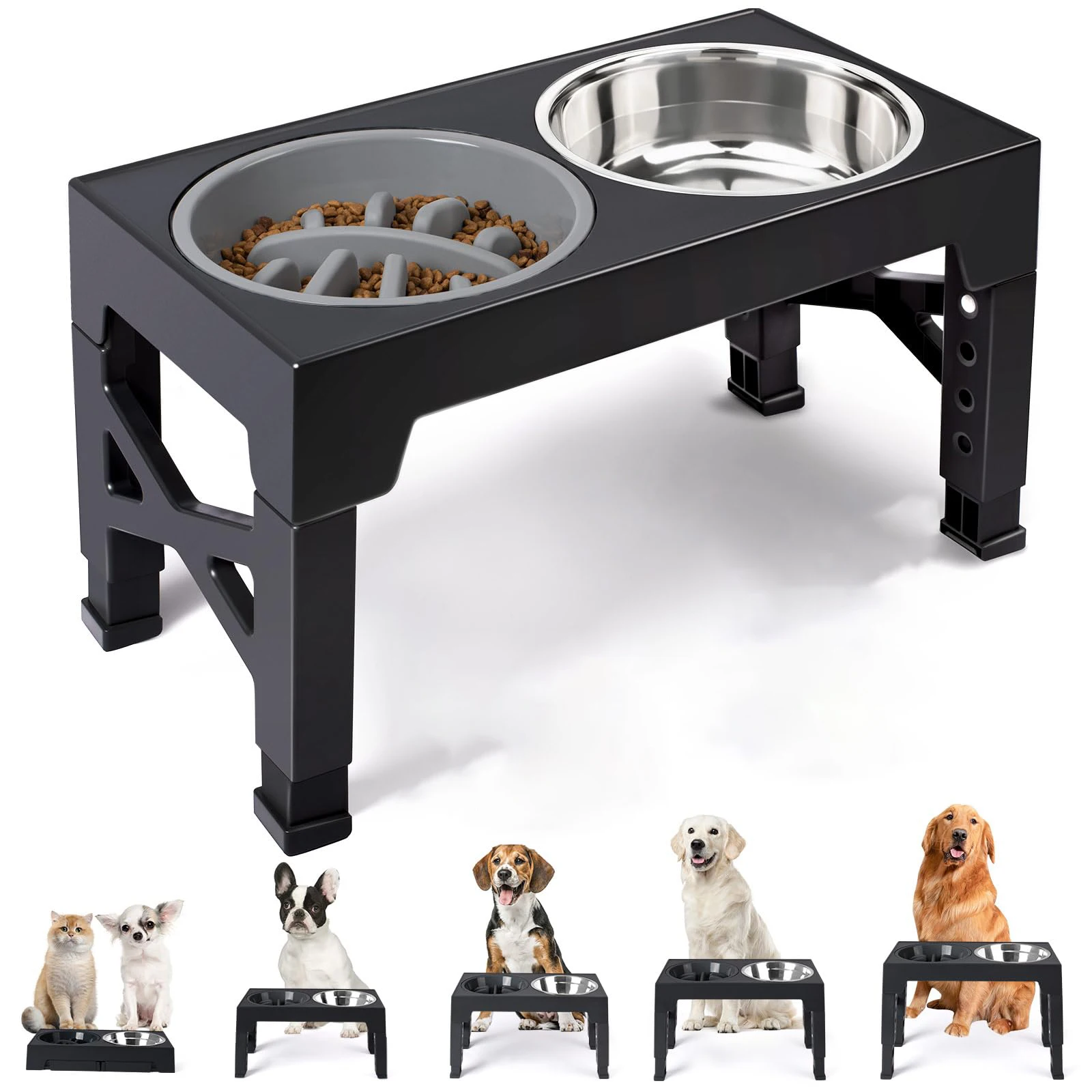 Elevated Dog Feeder Bowls Adjustable Raised Stand with Double Stainless Elevated Dog Feeder Bowls Adjustable Raised Stand with Double Stainless